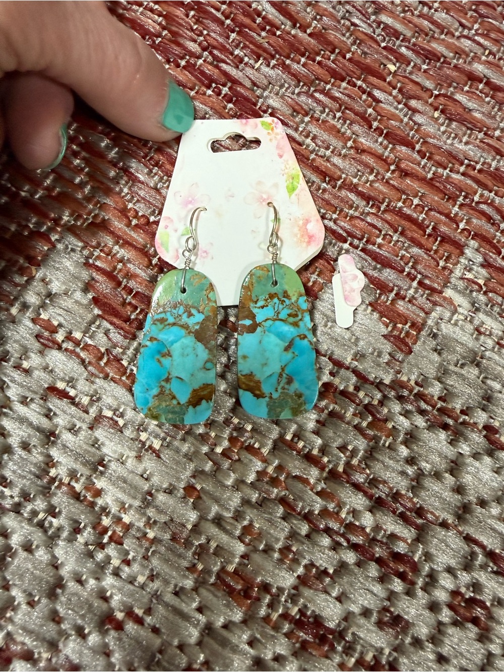 Real Turquoise Slab Drop Earrings - Blue and Brown brand New